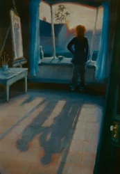 Mai sola, 2002: figura alla finestra con ombre, fantasma